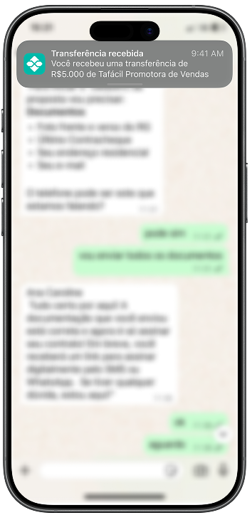 Print de comprovante de recebimento de valores da tafácil.